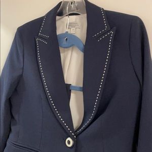 Tahari Petite navy and white pantsuit